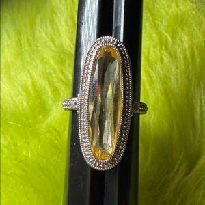 Judith Ripka Sterling Silver Yellow Gemstone Elongated Halo Ring